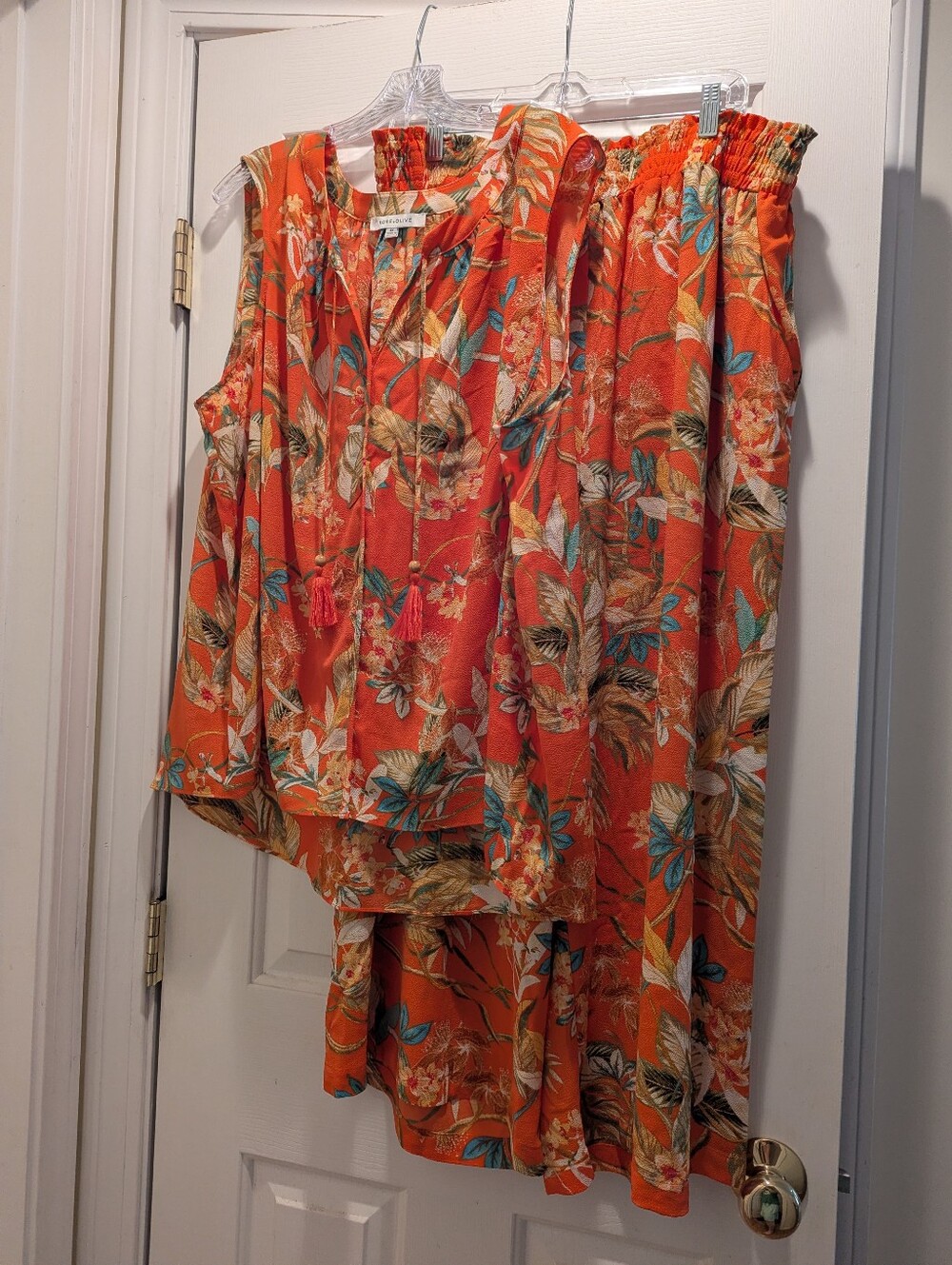 Rose & Olive Orange Tropical Print 2-pc Set Top=Sz 3X Pants=2X *NWOT